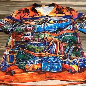 Men's MissLook Volkswagon VW Van Hawaiian shirt Rayon Tiki Man Cave Retro S